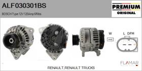 BOSCH ALF030301BS - Alternador BOSCH Type 12V 120Amp PR6