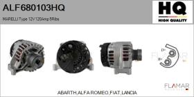 HQ ALF680103HQ - ALT NUEVO MARELLI Type 12V 120Amp PFR5