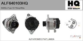 HQ ALF640103HQ - ALT NUEVO MARELLI Type 12V 75Amp PR6
