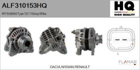 HQ ALF310153HQ - ALT NUEVO MITSUBISHI Type 12V 110Amp PFR5