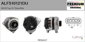 DELPHI ALF510121DU - ALT NUEVO ORIG. DELPHI Type 12V 75Amp PR4