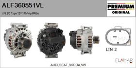 VALEO ALF360551VL - ALT NUEVO ORIG. VALEO Type 12V 140Amp PFR6