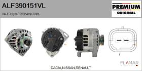 VALEO ALF390151VL - ALT NUEVO ORIG. VALEO Type 12V 95Amp PR3