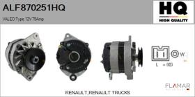 HQ ALF870251HQ - ALT NUEVO VALEO Type 12V 75Amp