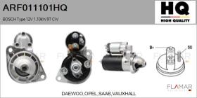 HQ ARF011101HQ - ARR NUEVO BOSCH Type 12V 1,10kW 9T CW