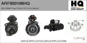 HQ ARF850106HQ - ARR NUEVO DELCOREMY Type 12V 3kW 10T CW OIL SEALED