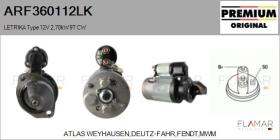 MAHLE ARF360112LK - ARR NUEVO ORIG. LETRIKA Type 12V 2,7kW 9T CW