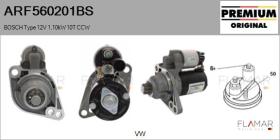 BOSCH ARF560201BS - Motor de arranque BOSCH Type 12V 1,10kW 10T CCW