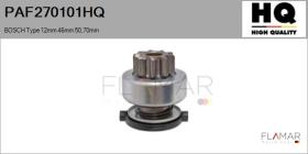 HQ PAF270101HQ - Piñón, arrancador BOSCH Type 12mm 46mm 50,70mm