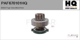 HQ PAF670101HQ - Piñón, arrancador BOSCH Type 12mm 49mm 51mm