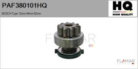 HQ PAF380101HQ - Piñón, arrancador BOSCH Type 12mm 49mm 52mm