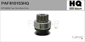 HQ PAF810153HQ - Piñón, arrancador MITSUBISHI Type 12mm 46mm 51mm