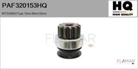 HQ PAF320153HQ - Piñón, arrancador MITSUBISHI Type 13mm 45mm 52mm
