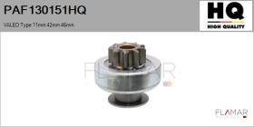 HQ PAF130151HQ - Piñón, arrancador VALEO Type 11mm 42mm 46mm