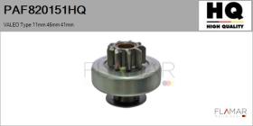 HQ PAF820151HQ - Piñón, arrancador VALEO Type 11mm 46mm 41mm