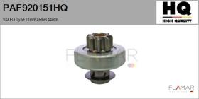 HQ PAF920151HQ - Piñón, arrancador VALEO Type 11mm 46mm 44mm