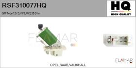 HQ RSF310077HQ - RESISTENCIAS VENTILADOR CALEFACCION