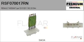 RENAULT NISSAN RSF070017RN - Resitencia, ventilador habitáculo RENAULT Type 12V 0,52/1,1