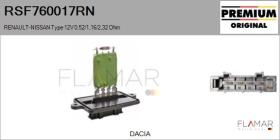 RENAULT NISSAN RSF760017RN - Resitencia, ventilador habitáculo RENAULT Type 12V 0,52/1,1
