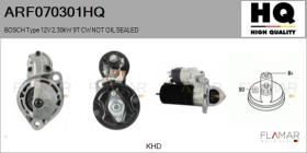 HQ ARF070301HQ - MOTOR DE ARRANQUE BOSCH TYPE 12V 2,30KW 9T CW OIL SEALED