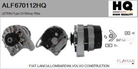 HQ ALF670112HQ - ALTERNADOR